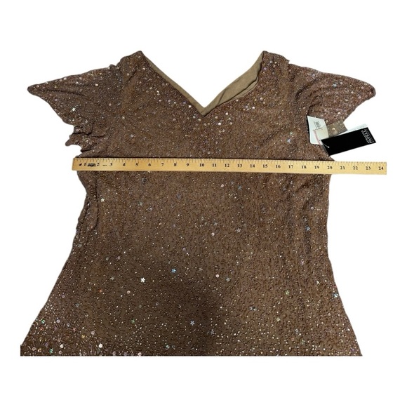 Adrianna Papell Boutique 1X Silk Beaded Sequin Blouse Sparkling Stars Golden NWT - Picture 5 of 15